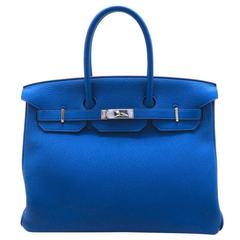 Hermes Birkin 35 Bleu Electric Togo Leather SHW Top Handle Bag
