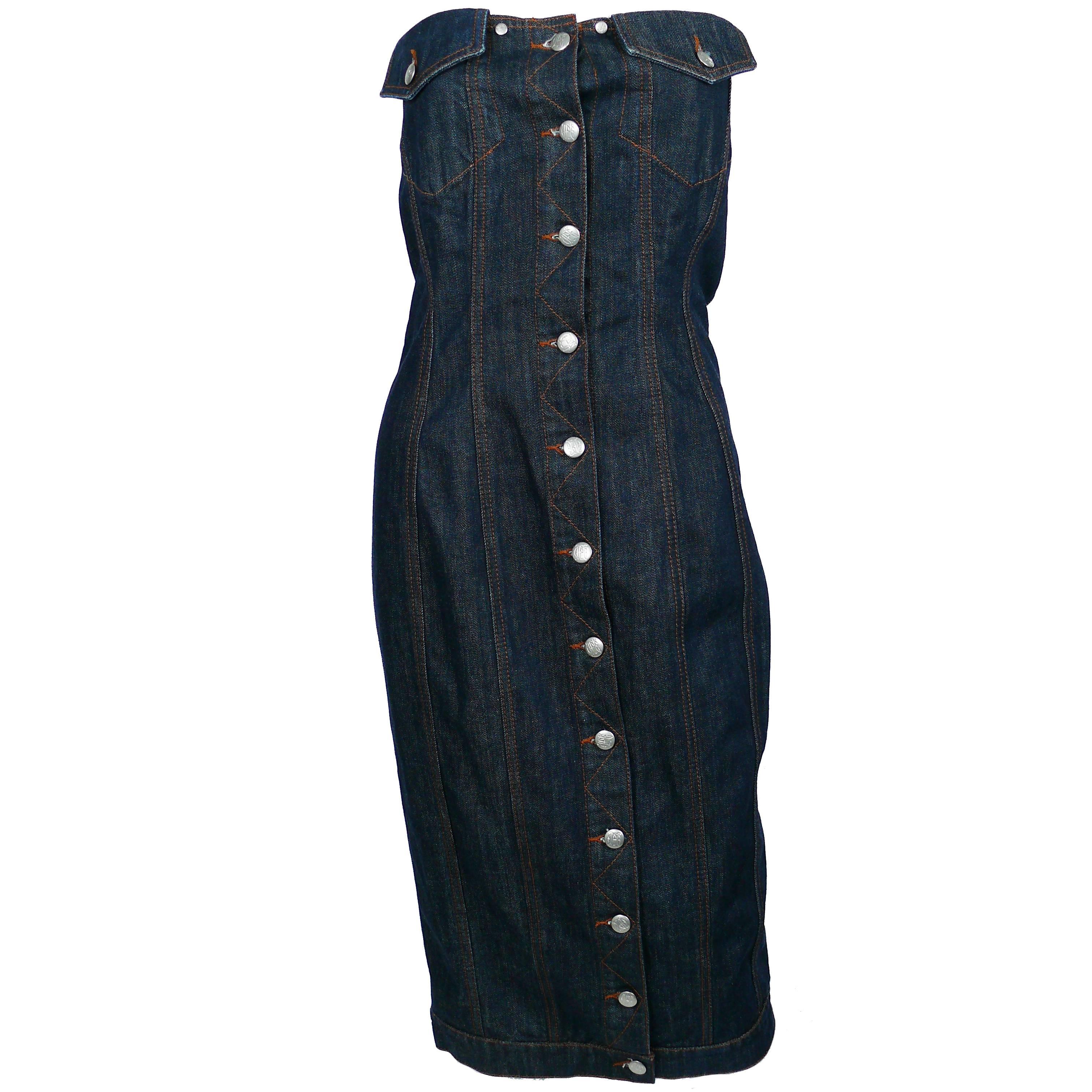 Jean Paul Gaultier Vintage Denim Bustier Dress Size USA 10 For Sale