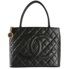 Chanel Black Caviar  Gold Medallion Carryall Classic Evening Top Handle Tote Bag