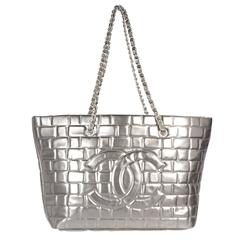Metallic Silver Chanel Shopper Tote Bag