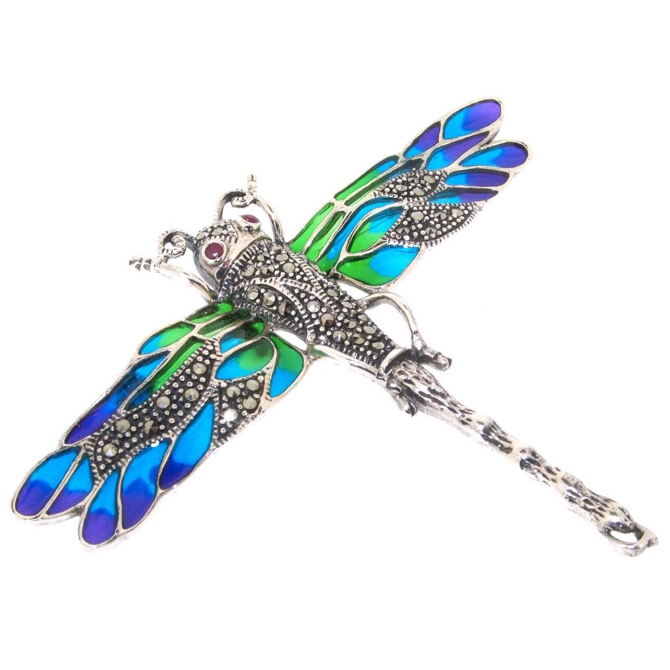 Silver Dragonfly Brooch Art Nouveau Pic A Jour Style  For Sale