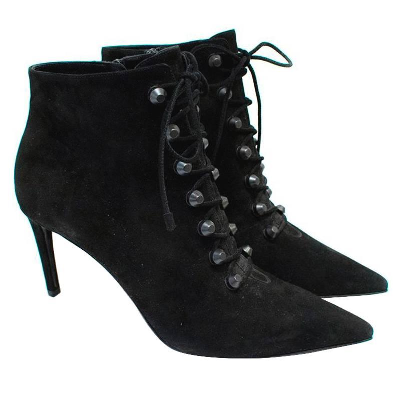 Balenciaga Black Suede Heeled Ankle Boots For Sale