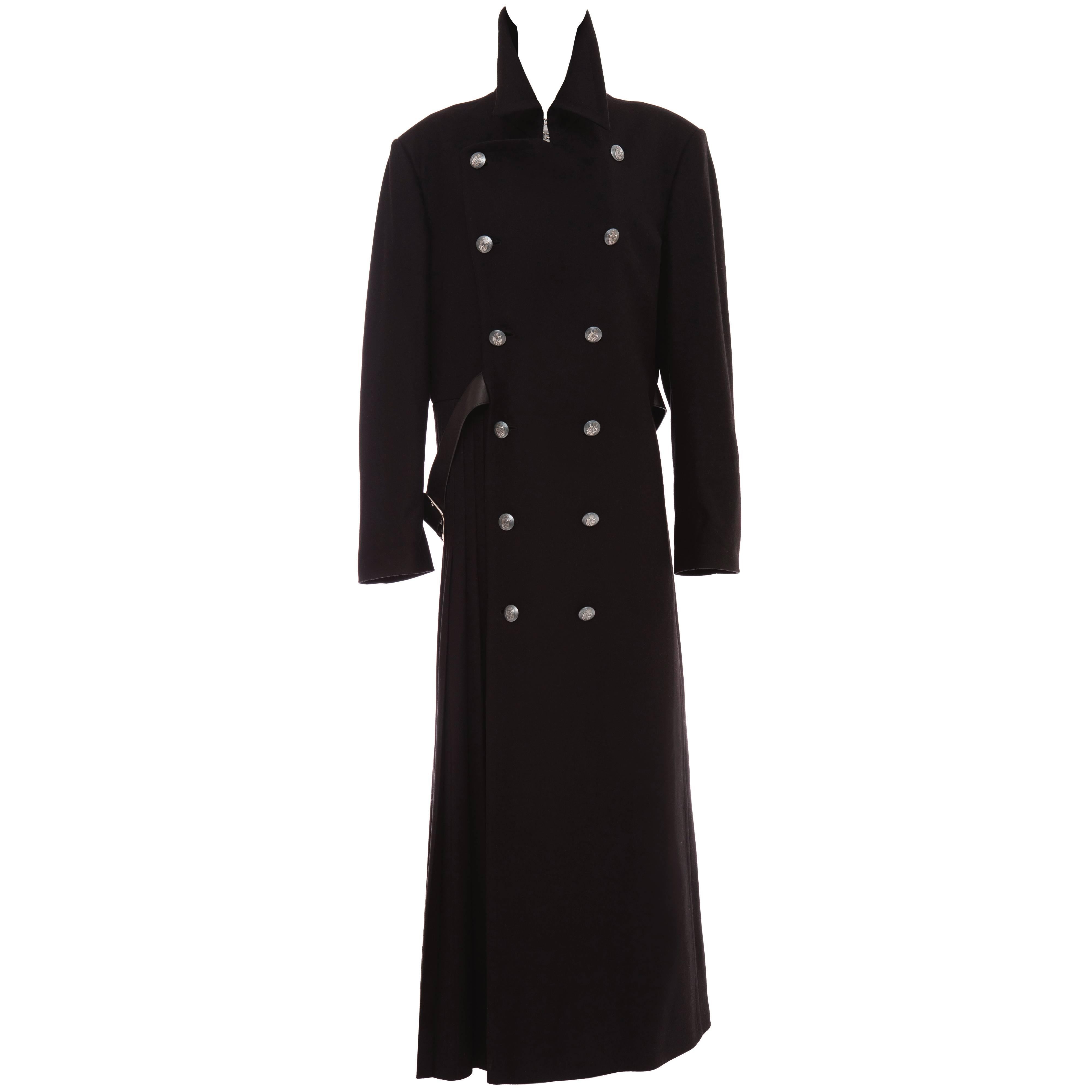 John Bartlett Runway Black Wool Double Breasted Men's Pleated Coat, Fall 2000