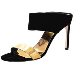 Stuart Weitzman Black Suede and Gold Sandals Sz 10 1