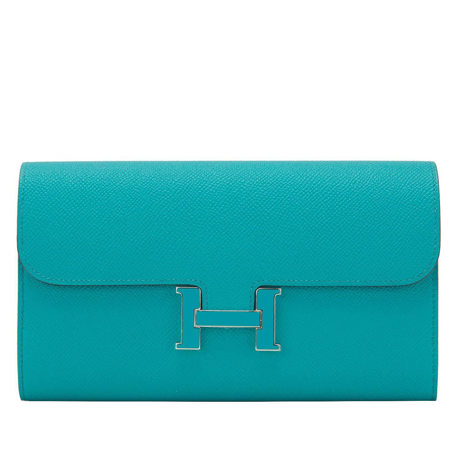 Hermes Blue Paon Epsom Blue Paon Lacquer H Constance Long Wallet Clutch For Sale