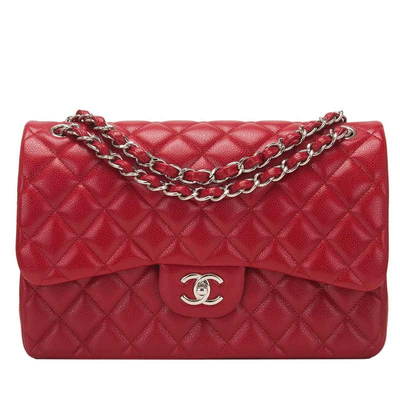 Chanel Red Quilted Caviar Jumbo Classic Double Flap Bag For Sale at 1stDibs