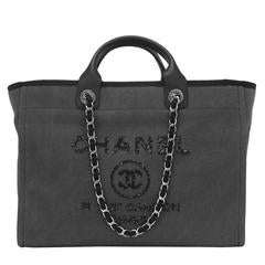 Chanel Large Charcoal Canvas With Sequins Deauville Tote
