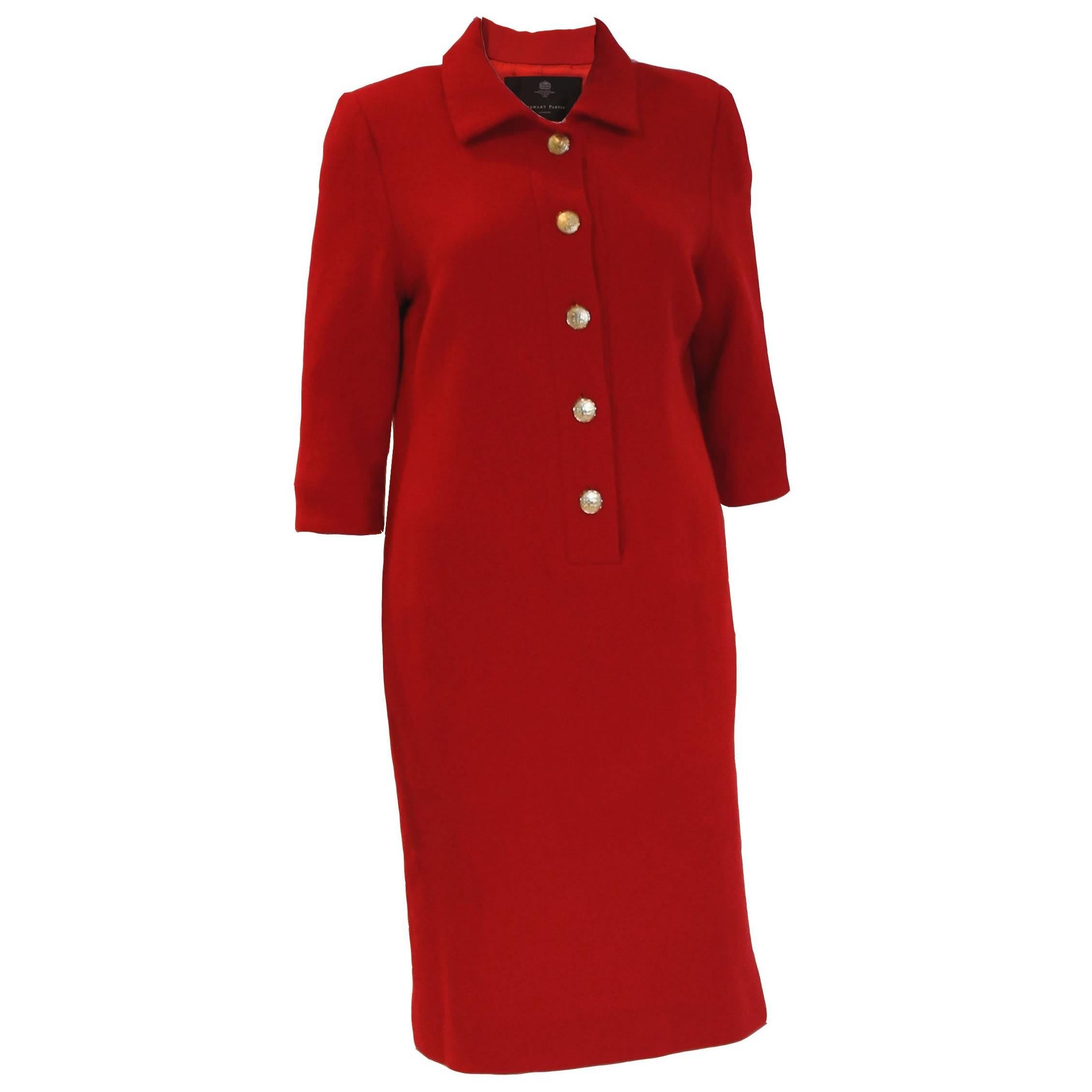 1980/90s Stewart Parvin Red Wool Crepe Dress