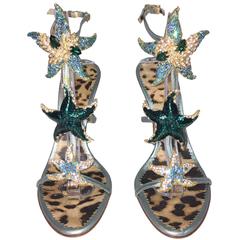 Roberto Cavalli Enamel Crystal Sea Star Nautical Embellished Stiletto Heel 39 8