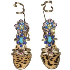 Roberto Cavalli Turquoise Stone Crystal Embellished Stiletto Heels 38 7