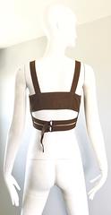 1990s Krizia Vintage Brown Bondage Back 90s Crop Top Corset Bustier