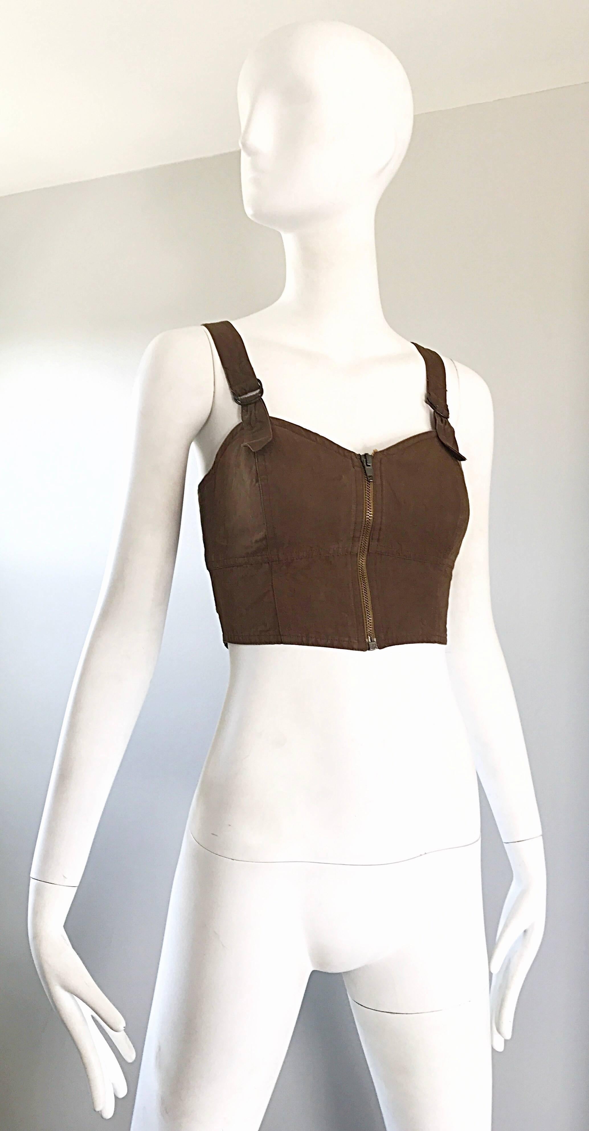 Krizia - Bustier corset court avec dos nu, bondage, marron, vintage, années 1990 en vente 5
