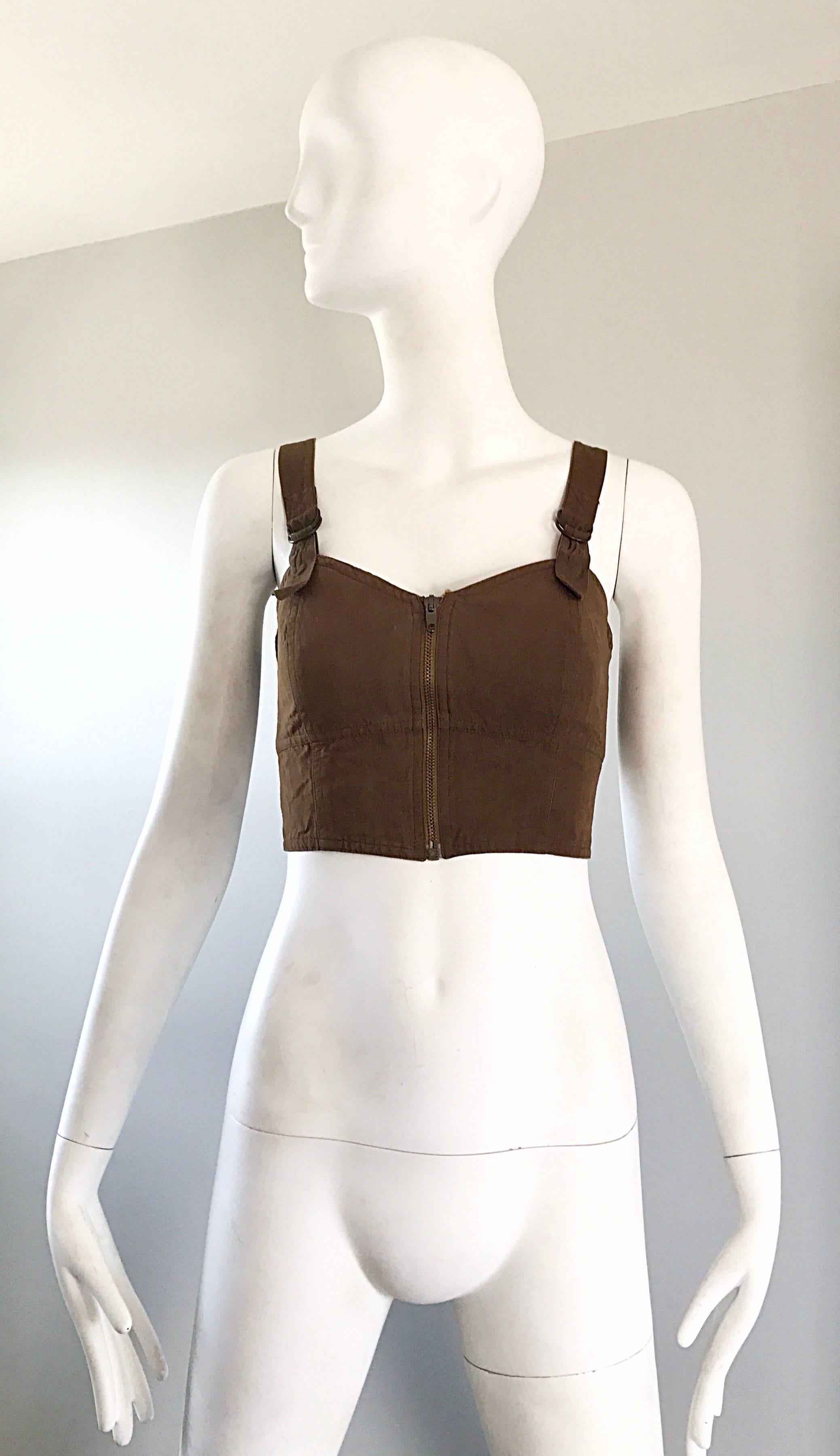 Krizia - Bustier corset court avec dos nu, bondage, marron, vintage, années 1990 Pour femmes en vente