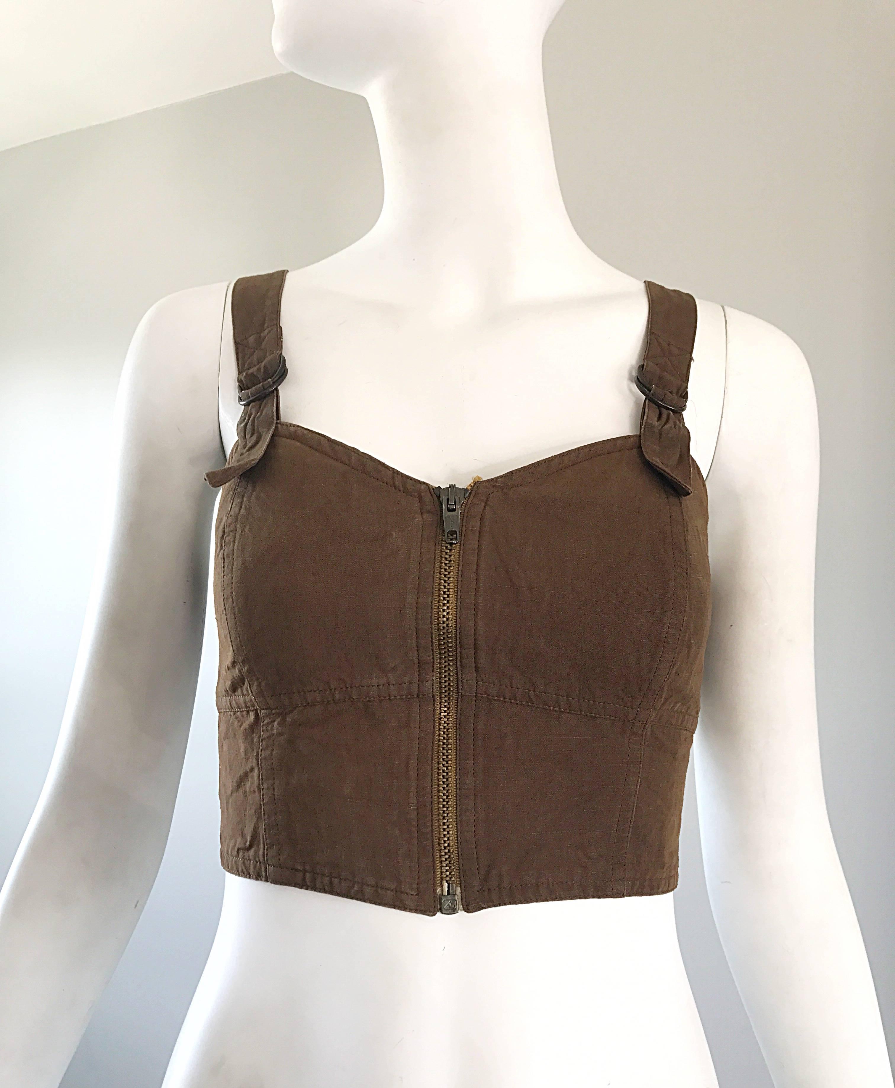 Krizia - Bustier corset court avec dos nu, bondage, marron, vintage, années 1990 en vente 2