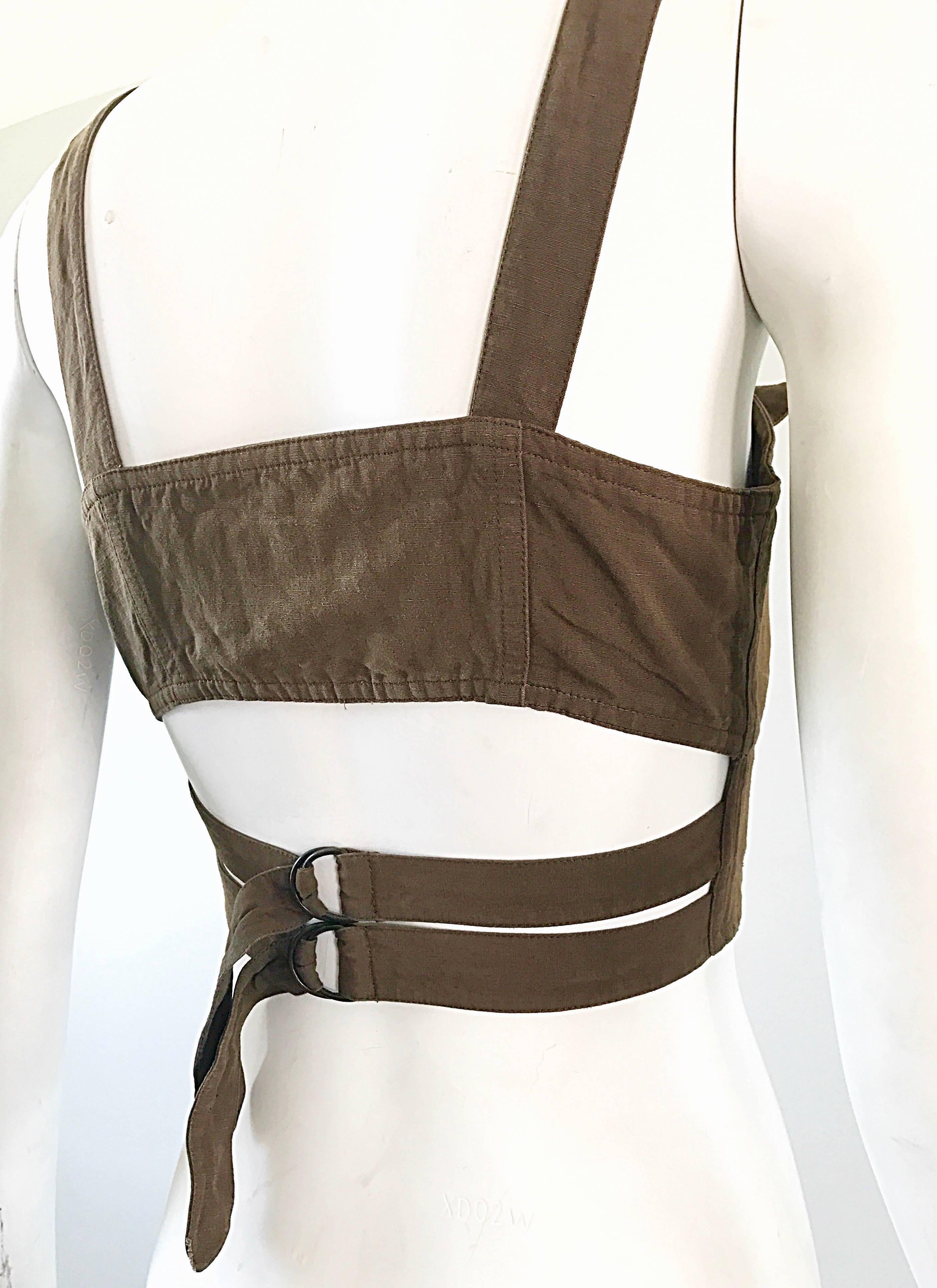 Krizia - Bustier corset court avec dos nu, bondage, marron, vintage, années 1990 en vente 4