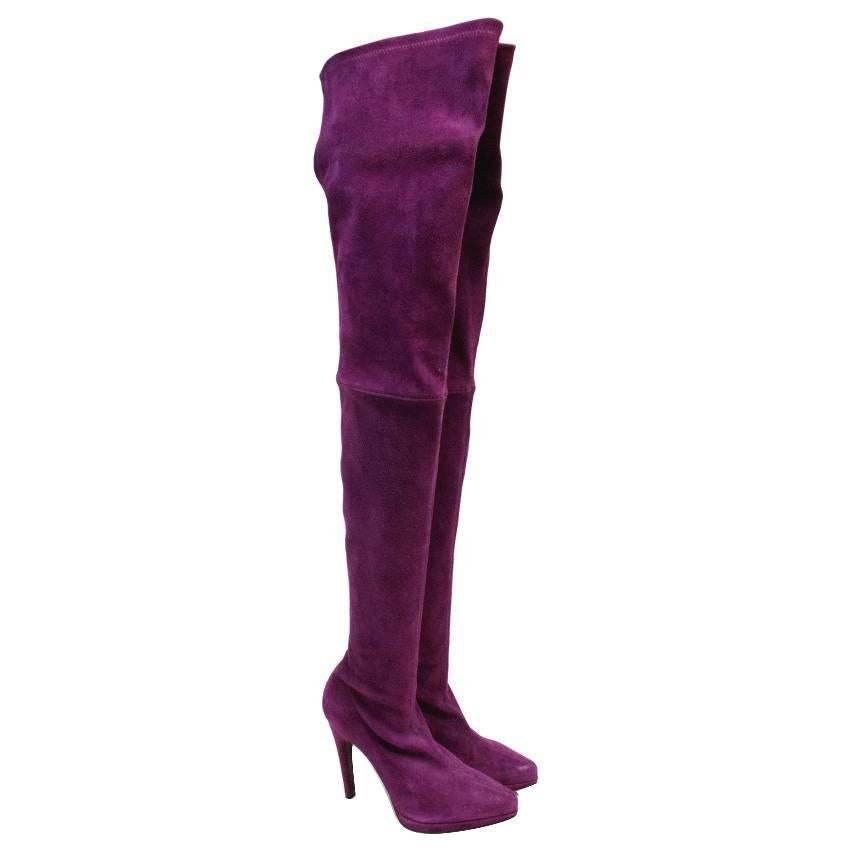 Casadei Suede Purple Thigh High Sock Boots For Sale