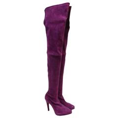 Casadei Suede Purple Thigh High Sock Boots