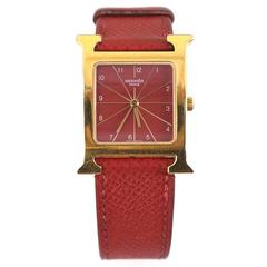 Hermes Red Heure H MM Watch with Extra Rouge H Band Strap 6