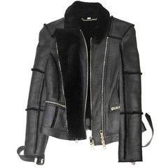 Burberry Black Shearling Moto Jacket sz US10