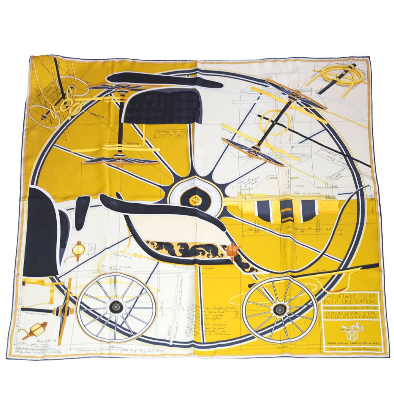 Hermes Yellow Project de Voiture Petit-Duc Bateau 90cm Silk Scarf