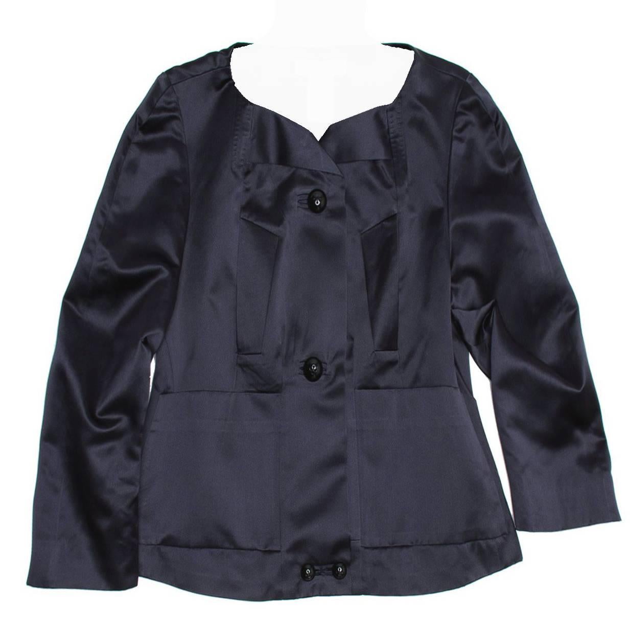 Chloe' Navy Silk Satin Jacket For Sale