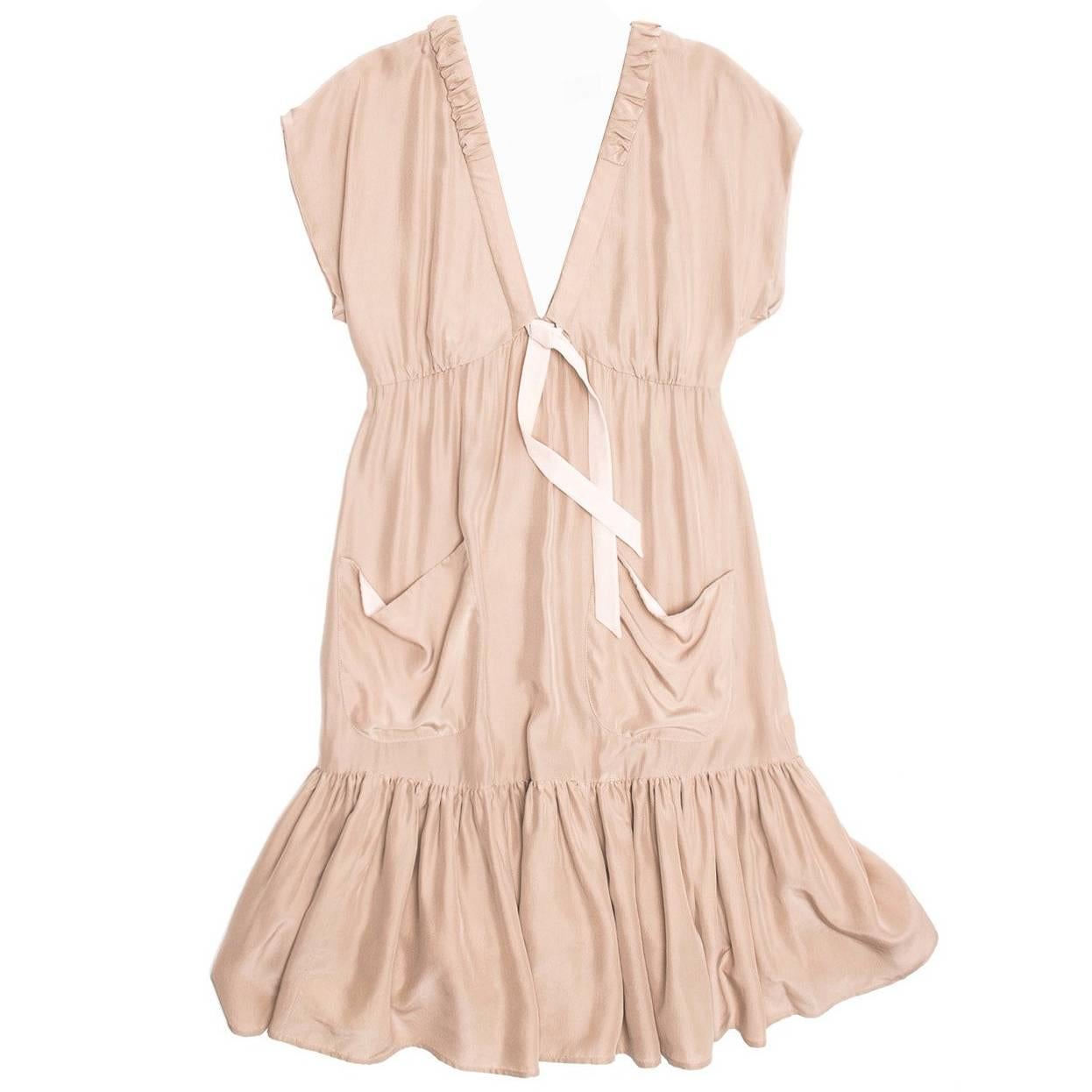 Fendi Taupe Silk Crepe Dress For Sale