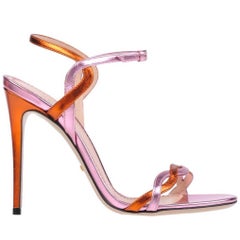 Gucci NEW Pink Orange Metallic Leather Strappy Evening Sandals Heels in Box
