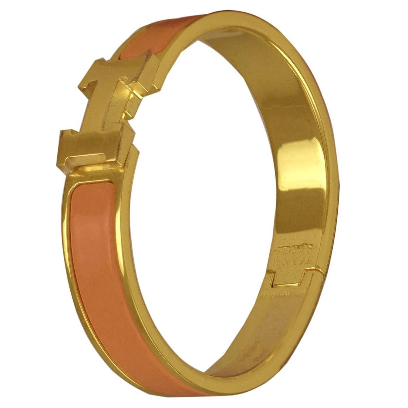 Hermes Bracelet "Clic H" Gold Plated Hardware Peche Melba Color PM Size S 2017 For Sale