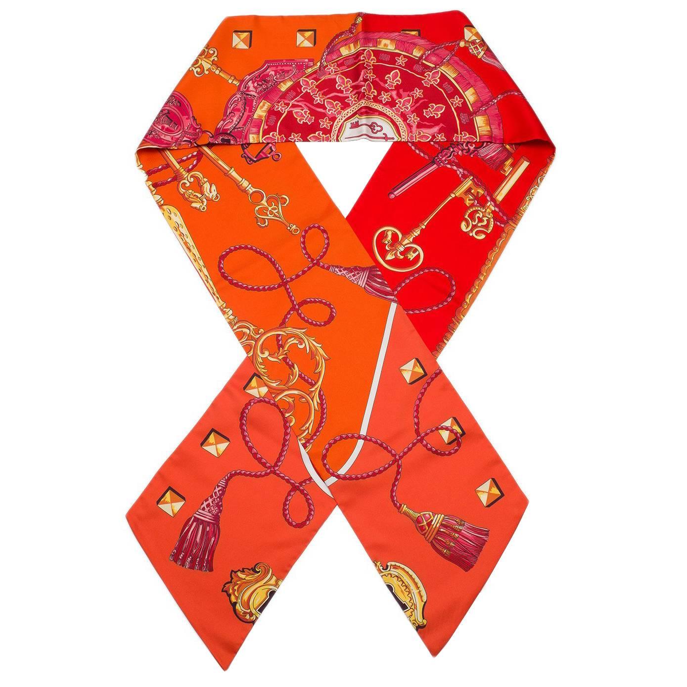 Hermes "Les Cles" Silk Twill Maxi Twilly