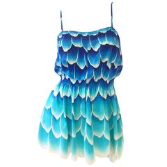 Vintage 1970s Blue Petal Swimsuit Dress