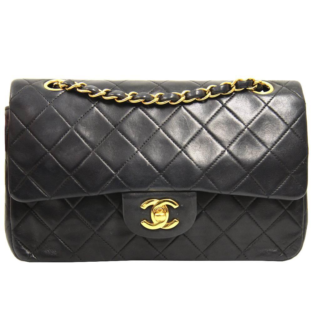 1990s 2.55 Chanel Black Lamb Skin Bag  