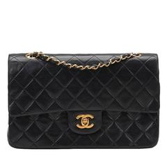 1990s Chanel Black Quilted Lambskin Vintage Medium Classic Double Flap Bag