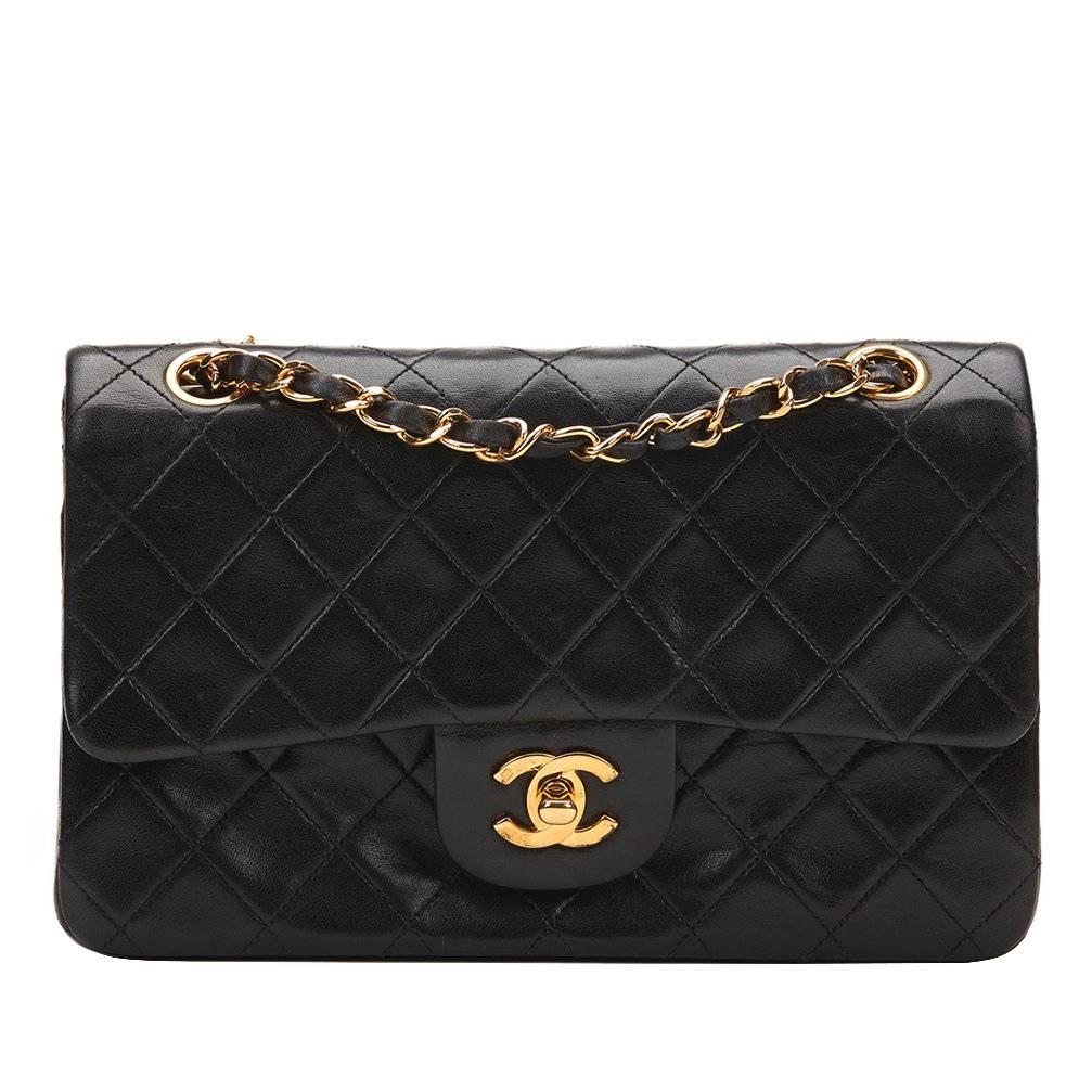 1990s Chanel Black Quilted Lambskin Vintage Small Classic Double Flap Bag