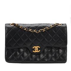1980s Chanel Black Quilted Lambskin Vintage Medium Classic Double Flap Bag