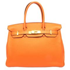 Hermes Birkin 30 Orange Taurillon Clemence Leather GHW Top Handle Bag