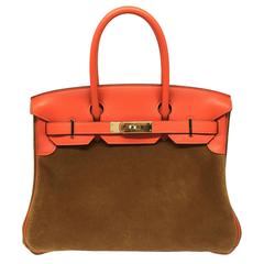Hermes Birkin 30 Orange and Brown Doblis Swift Leather Top Handle Bag