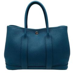 Hermes Garden Party TPM Bleu Izmir Taurillon Clemence Leather Tote Bag