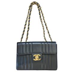 Chanel Black Quilted Lambskin Vertical Maxi Flap GHW Vintage Handbag