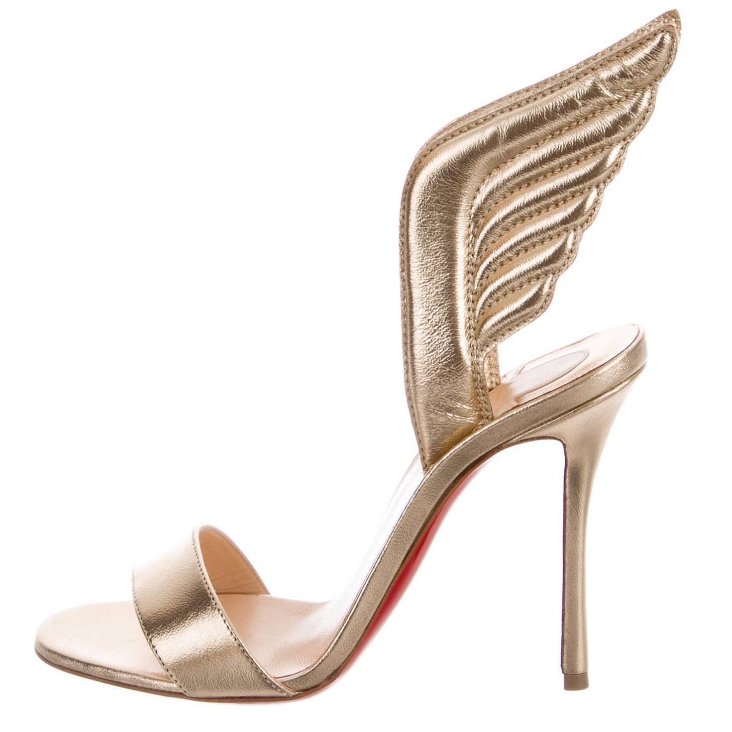 Christian Louboutin NEW & SOLD OUT Gold Leather Futuristic Sandals Heels in Box