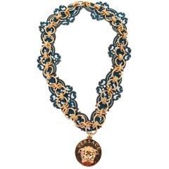 New Versace Runway Chain and Crystal Embellished Necklace with Medusa medallion