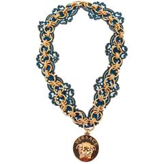 New Versace Runway Chain and Crystal Embellished Necklace with Medusa medallion 8