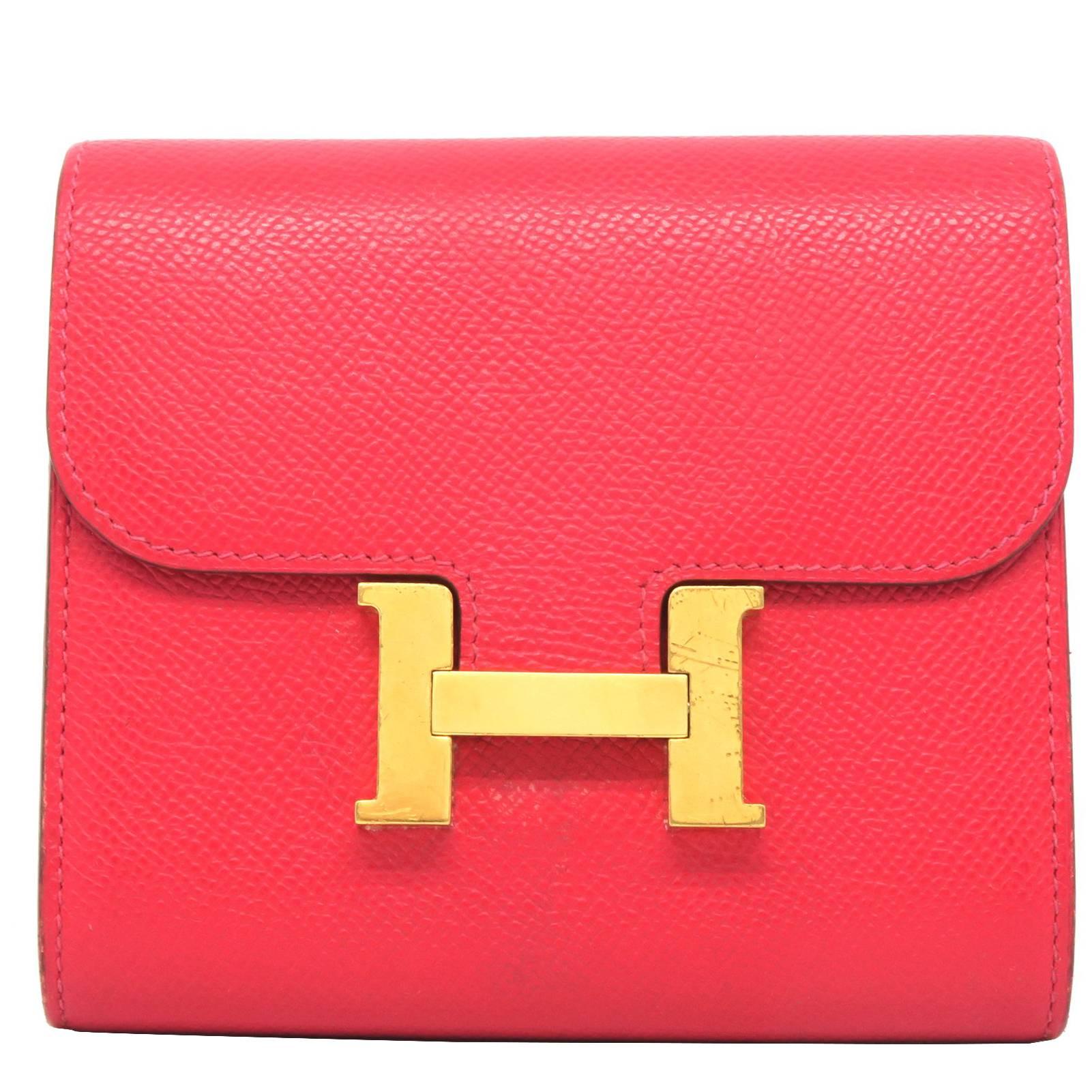 Hermes Constance Wallet Rouge Vif Veau Epsom Leather GHW Snap Wallet For Sale