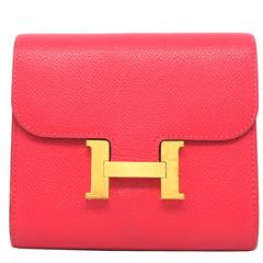 Hermes Constance Wallet Rouge Vif Veau Epsom Leather GHW Snap Wallet