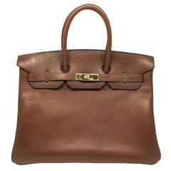 Hermes Birkin 35 Brown Terre Ardennes Leather GHW Top Handle Bag