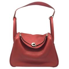Hermes Lindy 30 Red Rouge H Clemence Leather Shoulder Bag