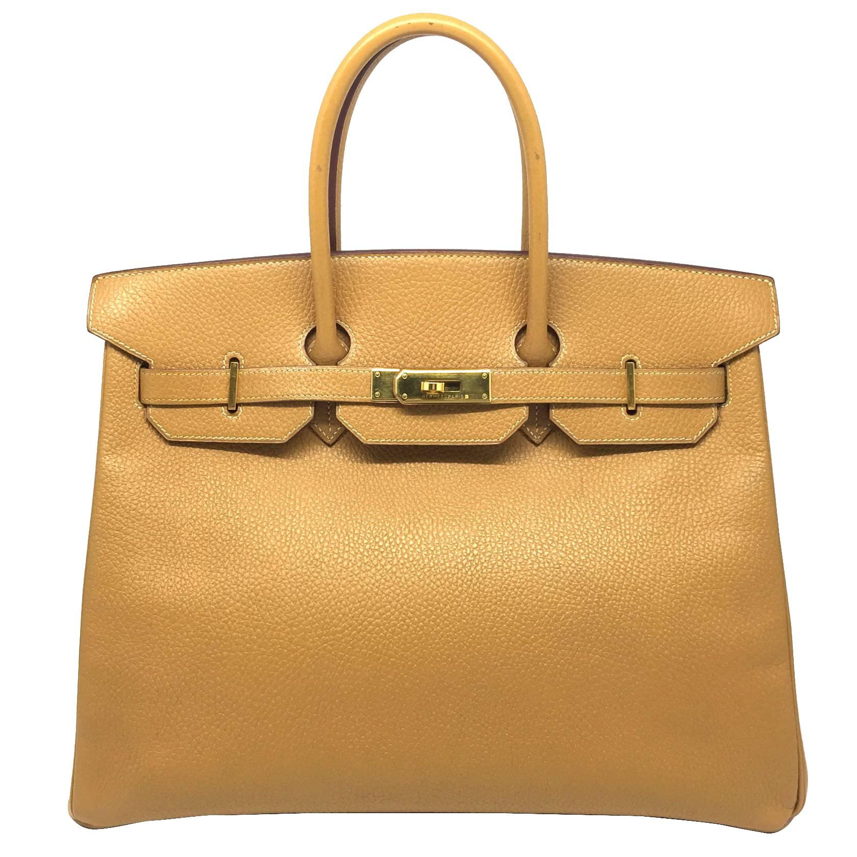 Hermes Birkin 35 Brown Caramel Swift Leather SHW Top Handle Bag For Sale