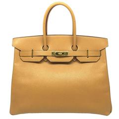 Hermes Birkin 35 Brown Caramel Swift Leather SHW Top Handle Bag