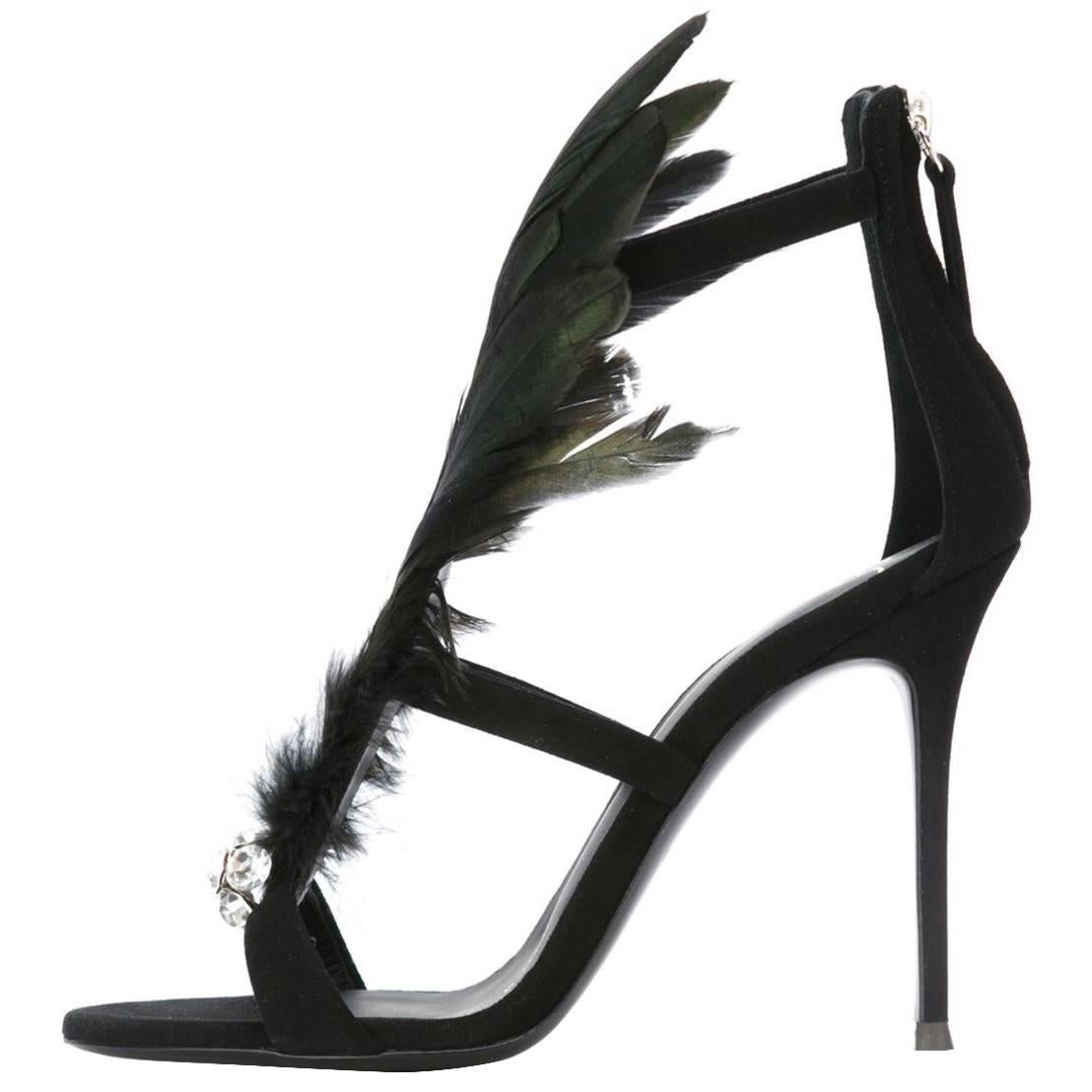 Giuseppe Zanotti NEW & SOLD OUT Black Peacock Evening Sandals Heels in Box