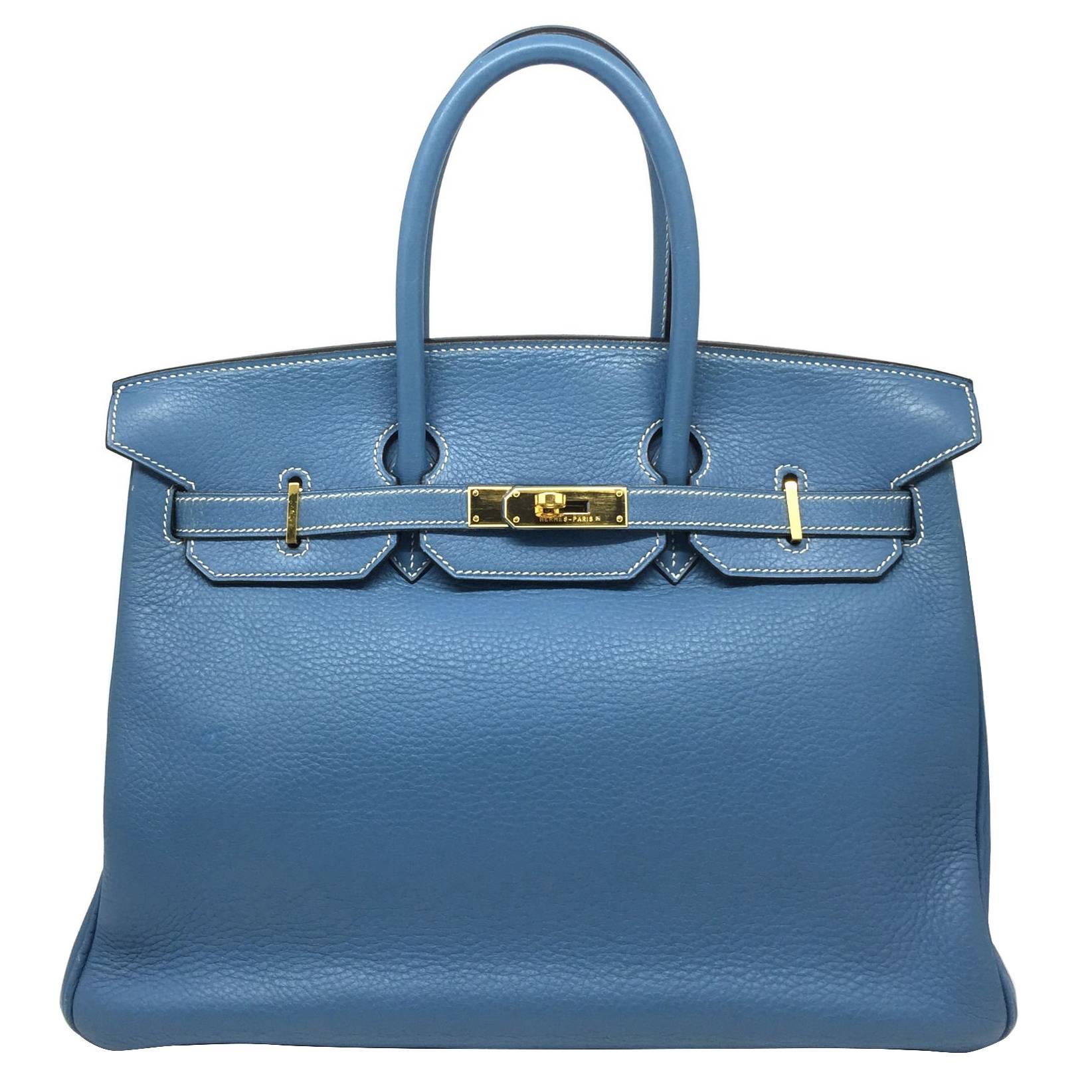 Hermes Birkin 30 Blue Aztec Clemence Leather GHW Top Handle Bag For Sale