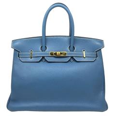 Hermes Birkin 30 Blue Aztec Clemence Leather GHW Top Handle Bag